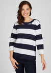 Rabe Striped Ribbed Cropped Sleeve Top, Navy