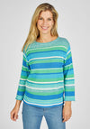 Rabe Round Neck Stripe Knit Sweater, Green