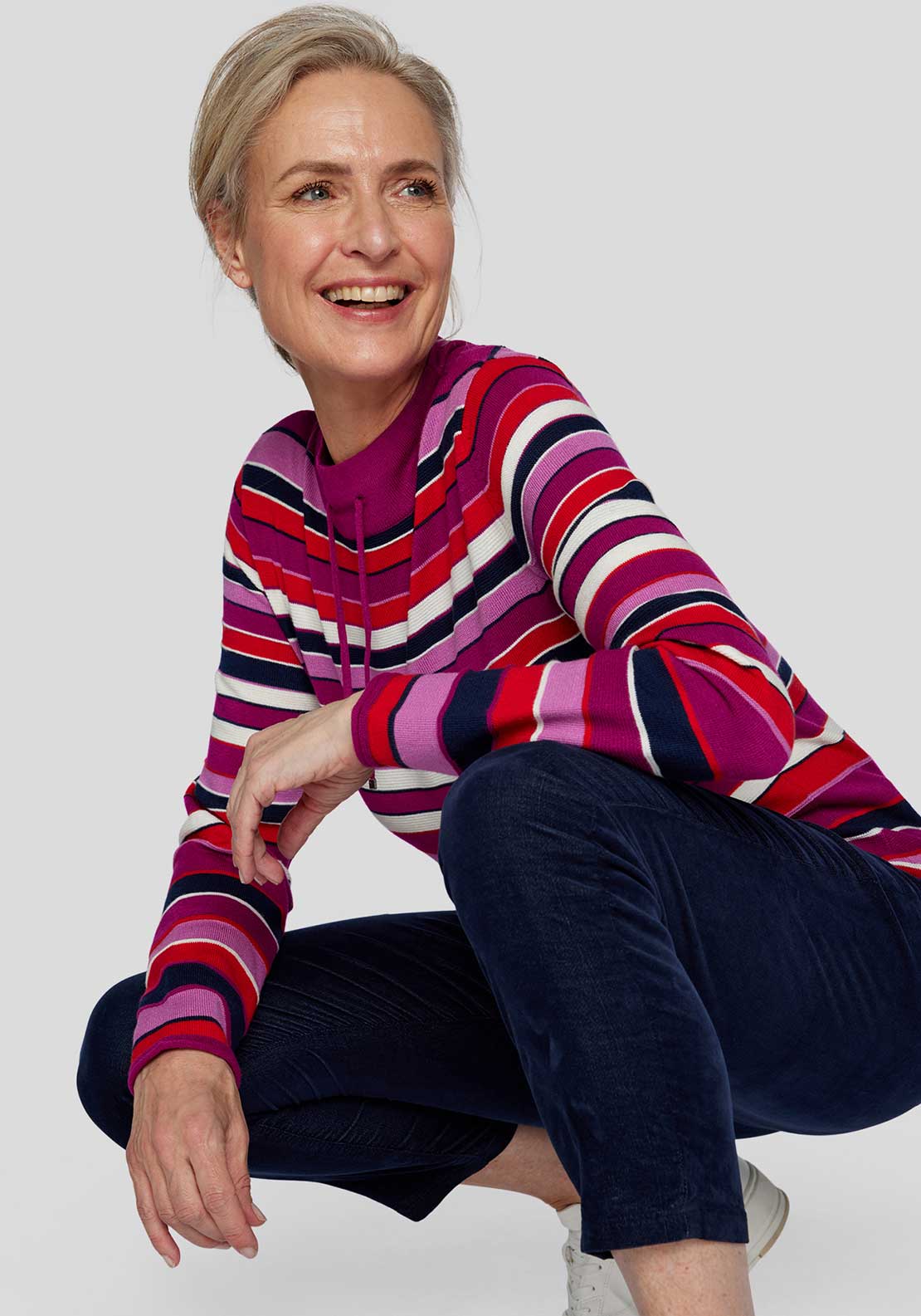 Rabe Striped High Neck Sweater, Purple Multi