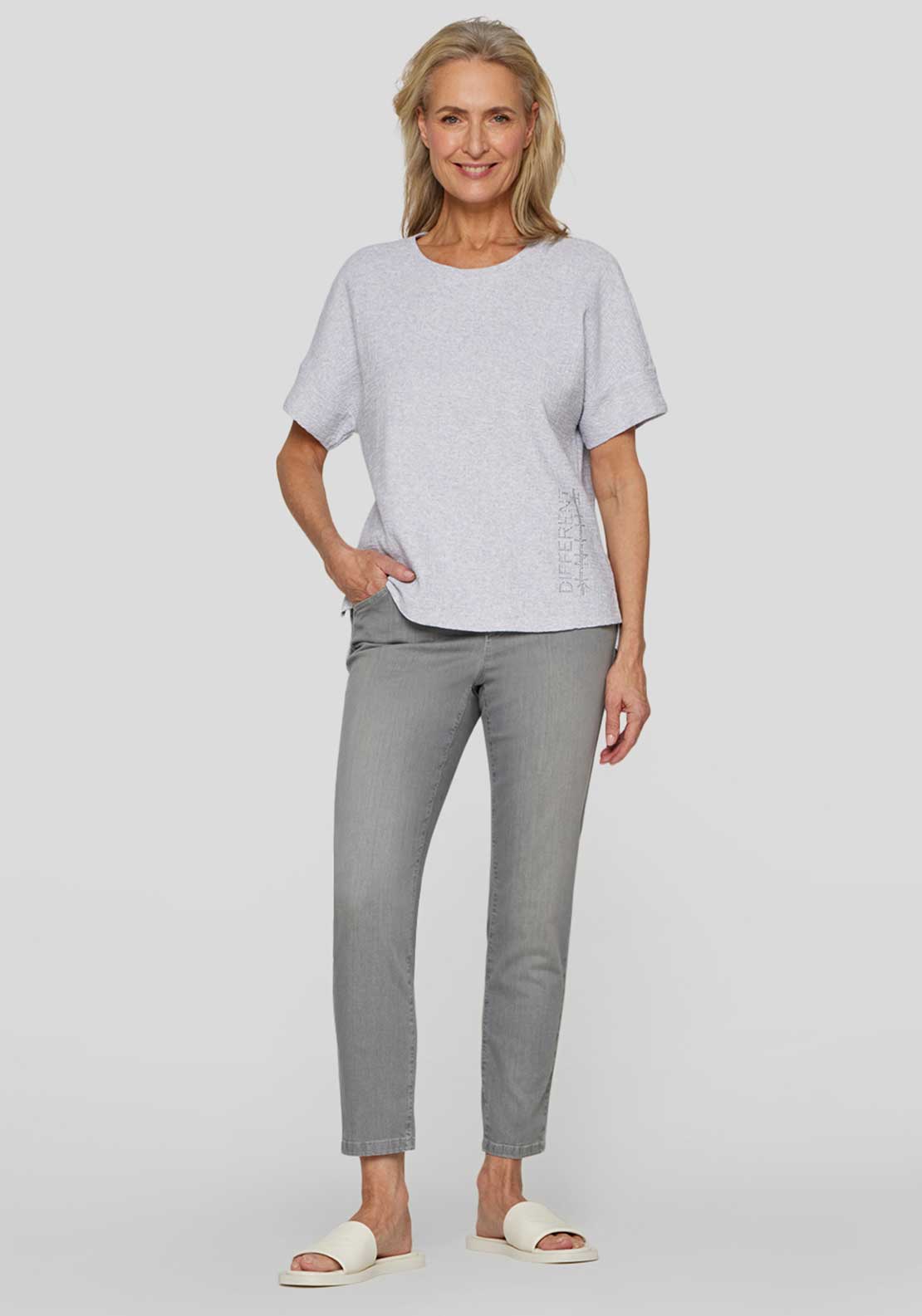 Rabe Embellished Textured T Shirt, Light Grey