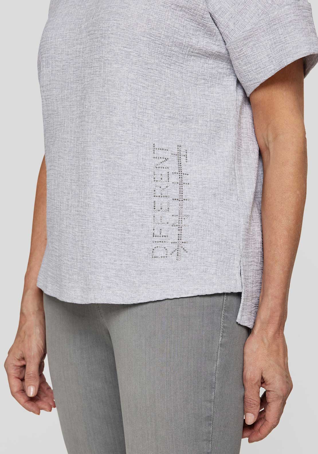Rabe Embellished Textured T Shirt, Light Grey