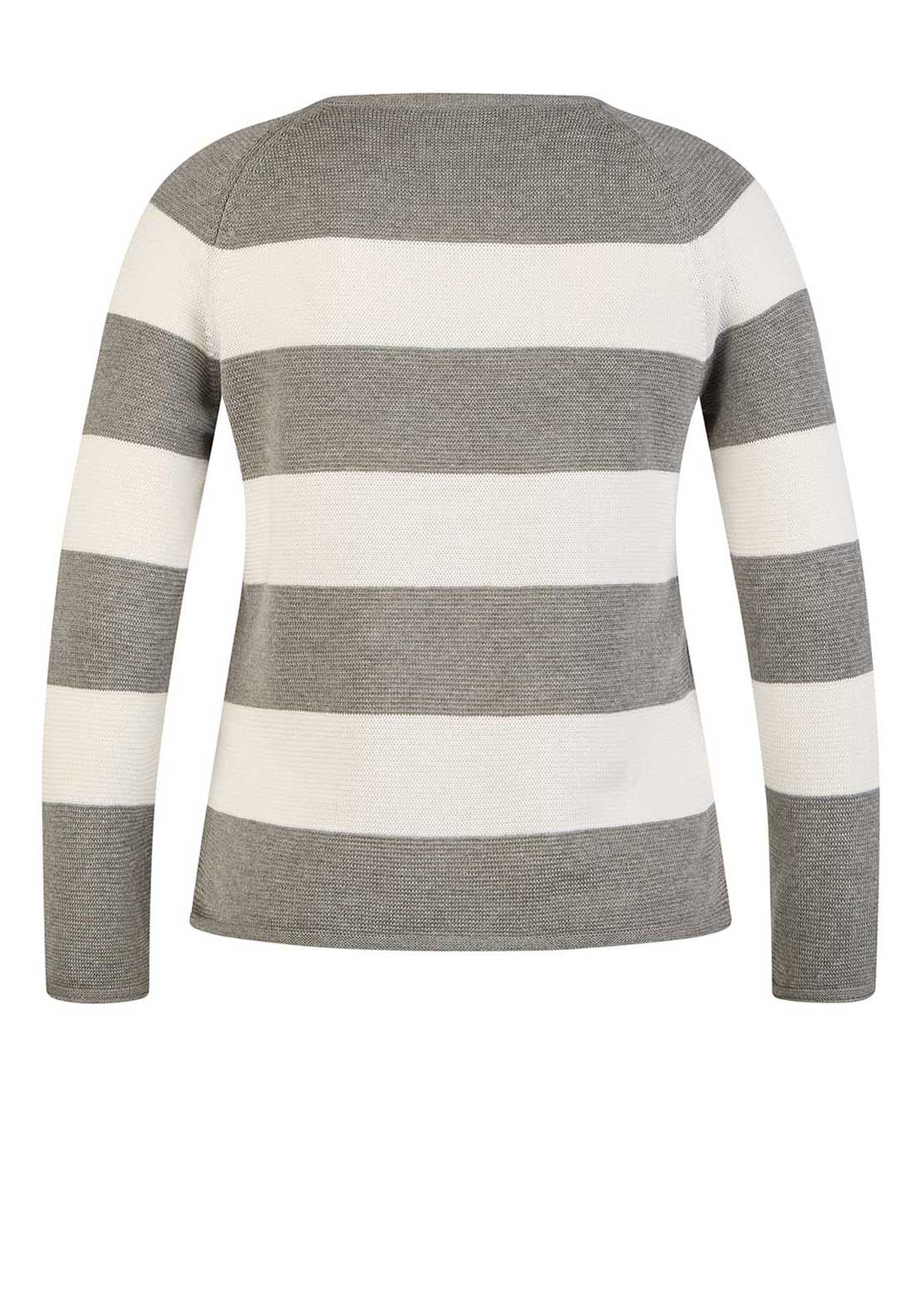 Rabe Striped Embellished Knit Jumper, Grey and White