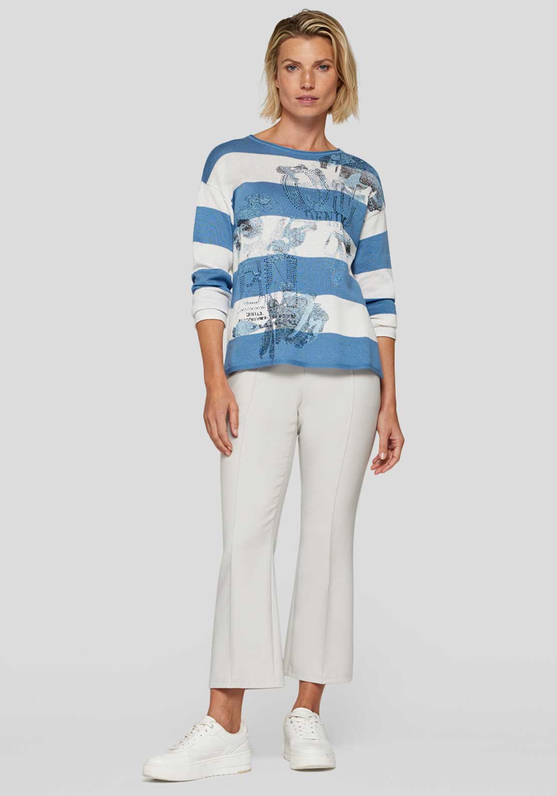 Rabe Embellished Floral Striped Jumper, Blue and White