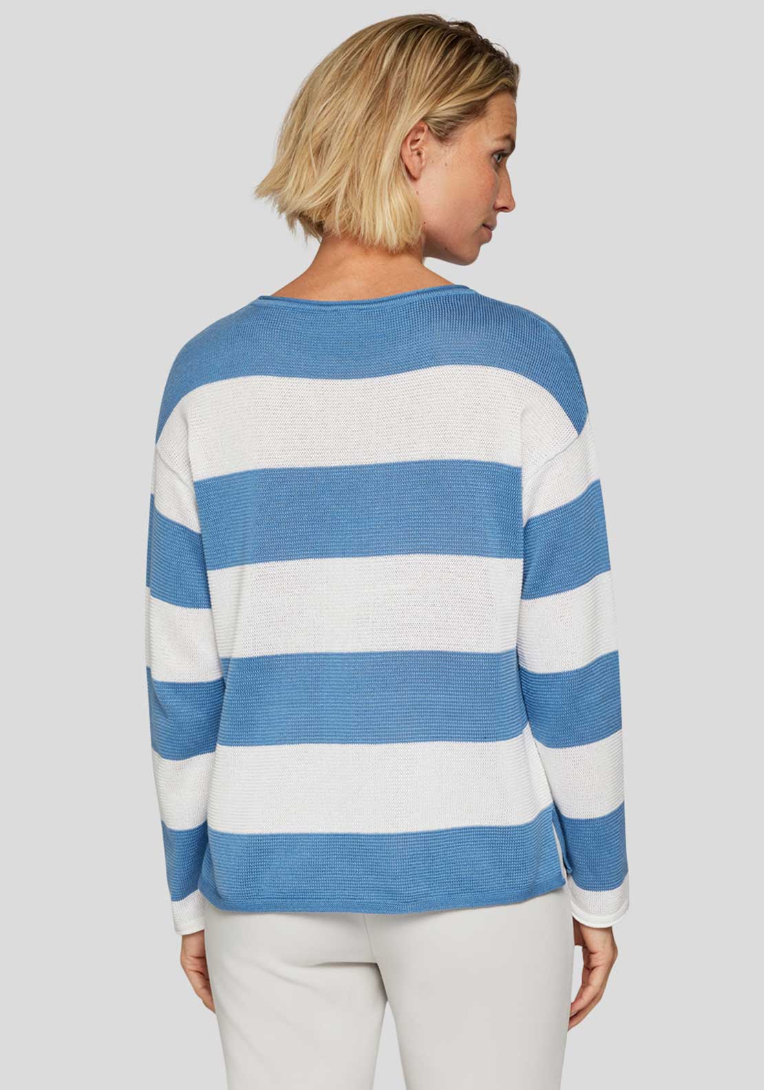 Rabe Embellished Floral Striped Jumper, Blue and White
