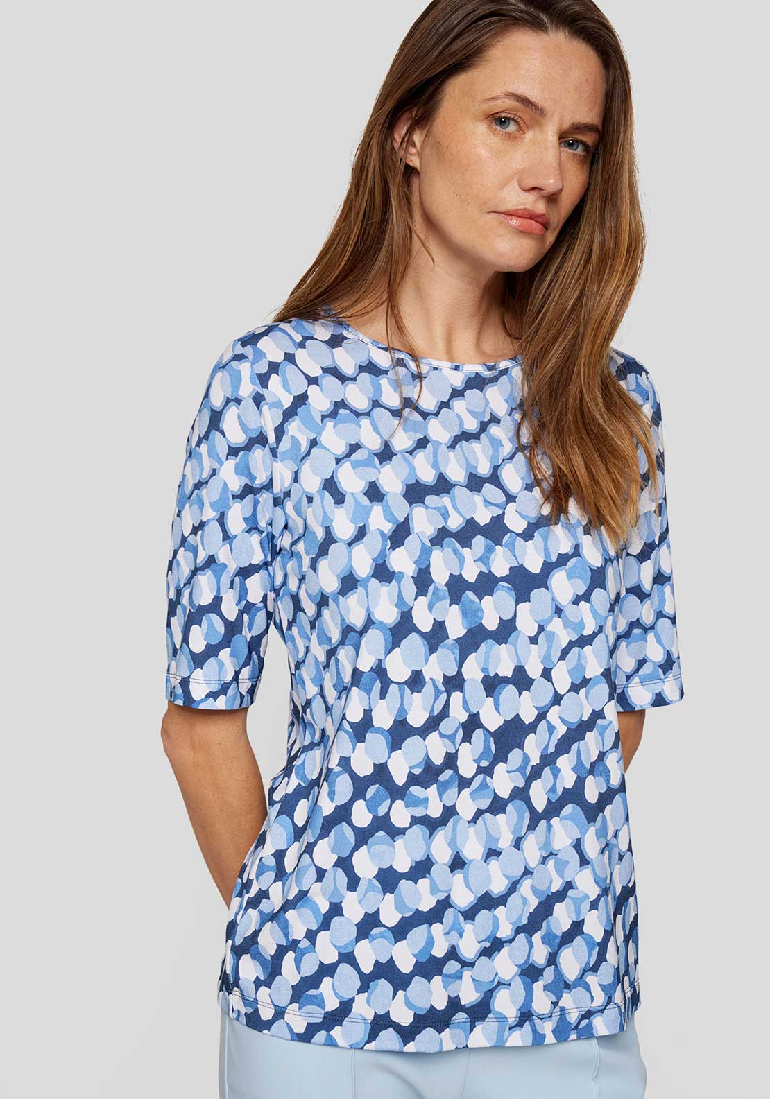 Rabe Spot Print Round Neck Top, Blue