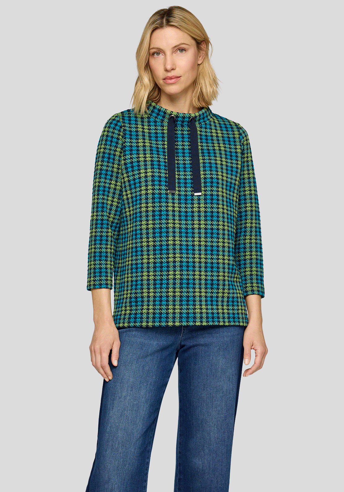 Rabe Houndstooth Drawstring Sweatshirt, Navy