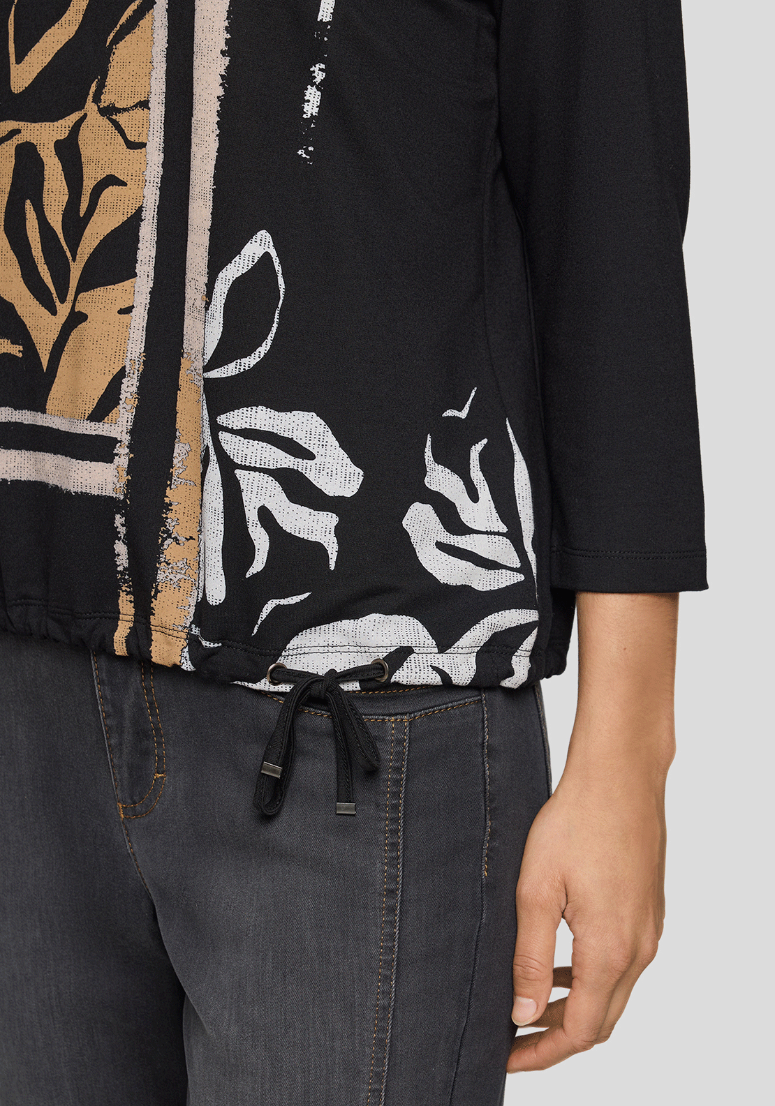 Rabe Drawstring Rhinestone Graphic Print Top, Black