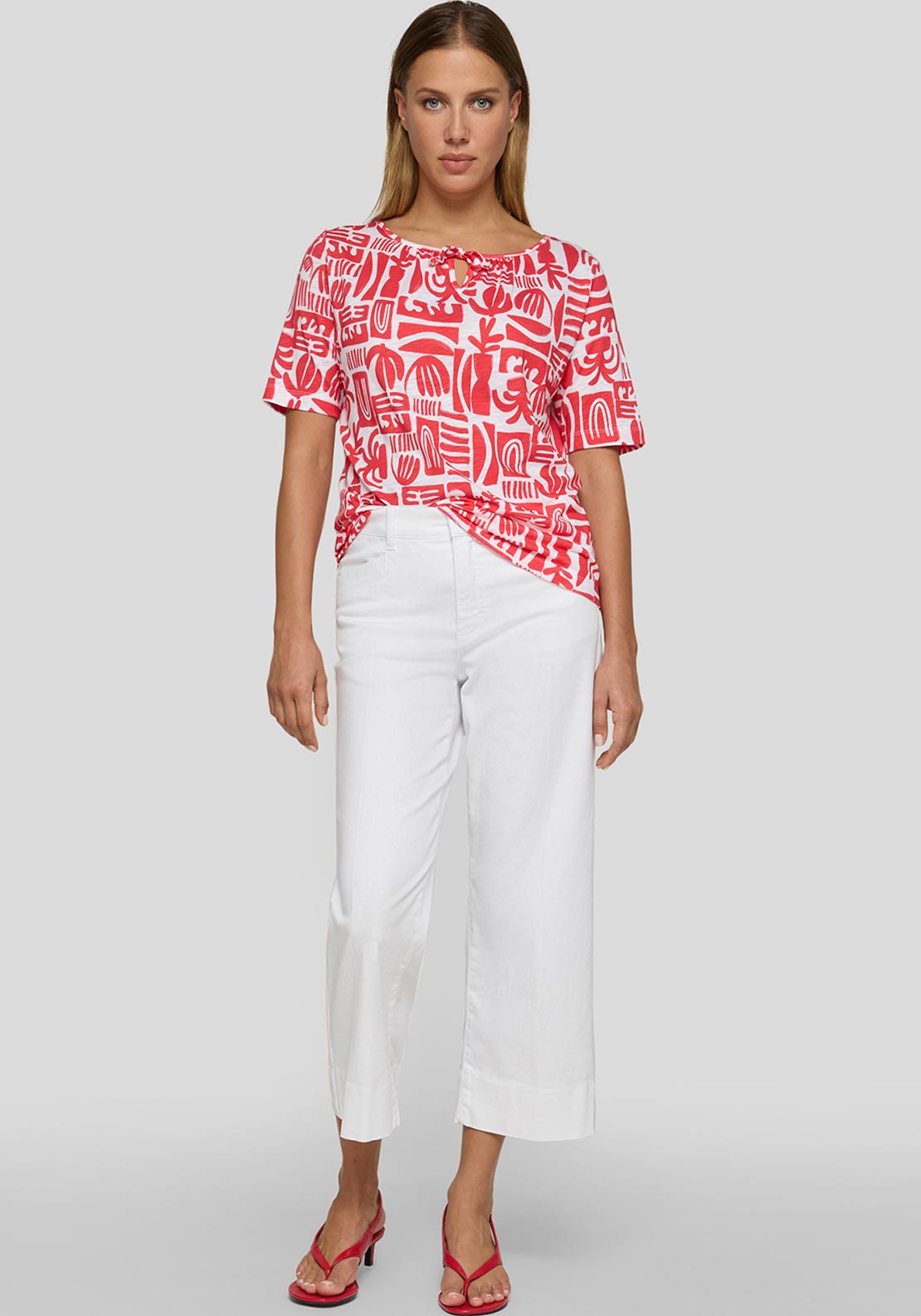 Rabe Graphic Print Tie Neck T-Shirt, Red