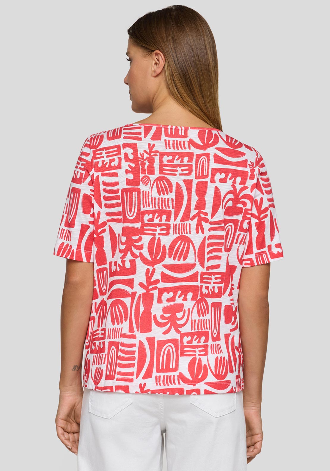 Rabe Graphic Print Tie Neck T-Shirt, Red