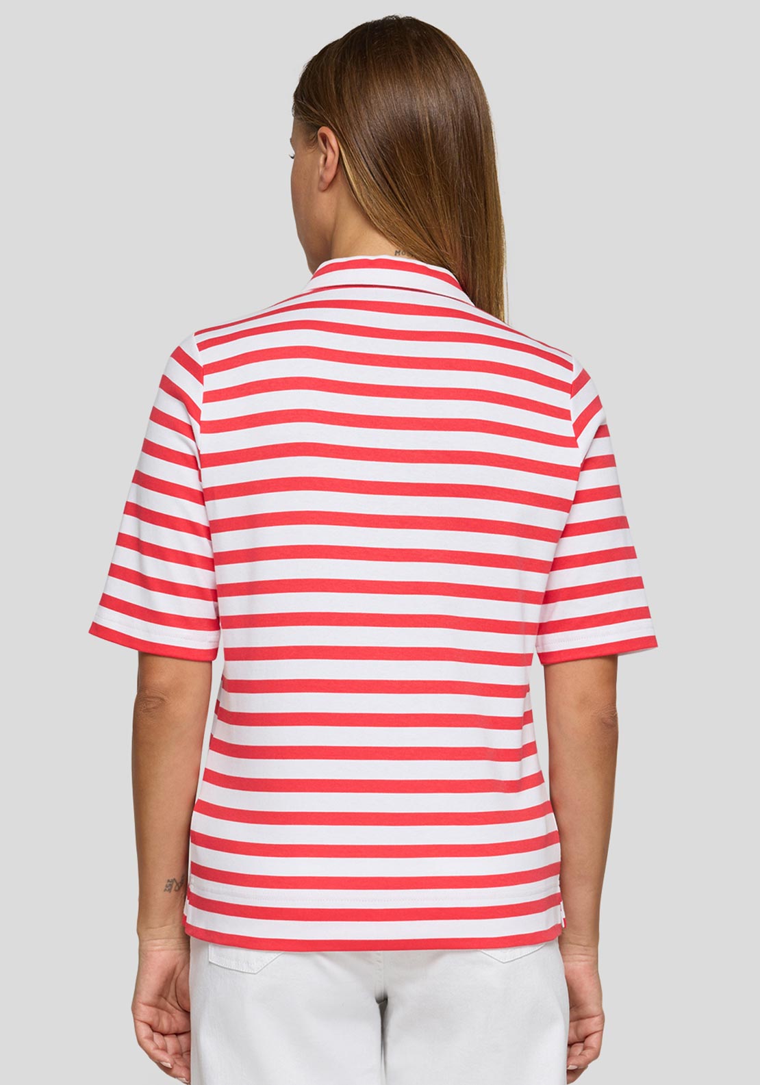 Rabe Striped Zip Front Polo Shirt, Red