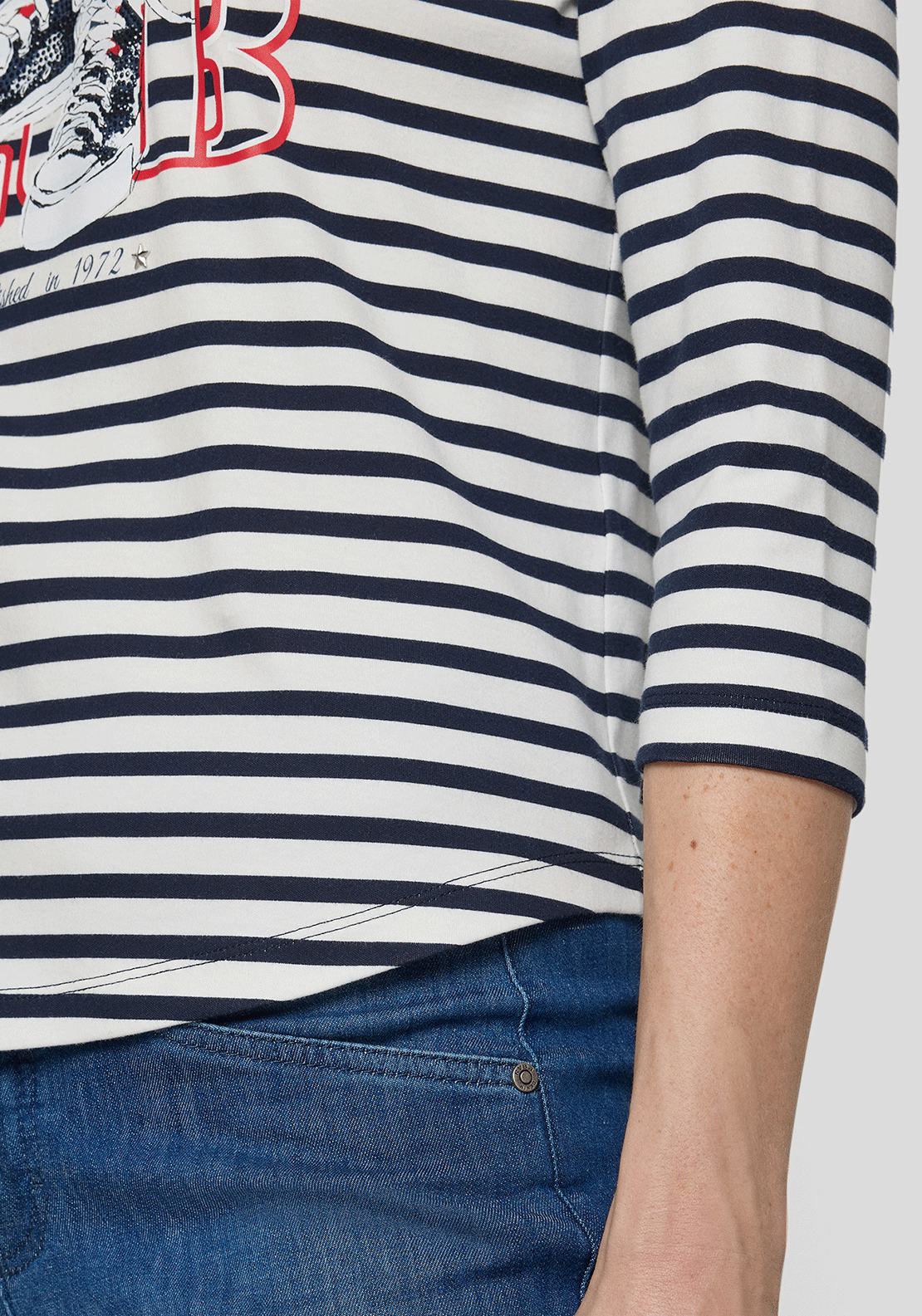 Rabe Rhinestone Good Vibes Striped Top, Navy and White
