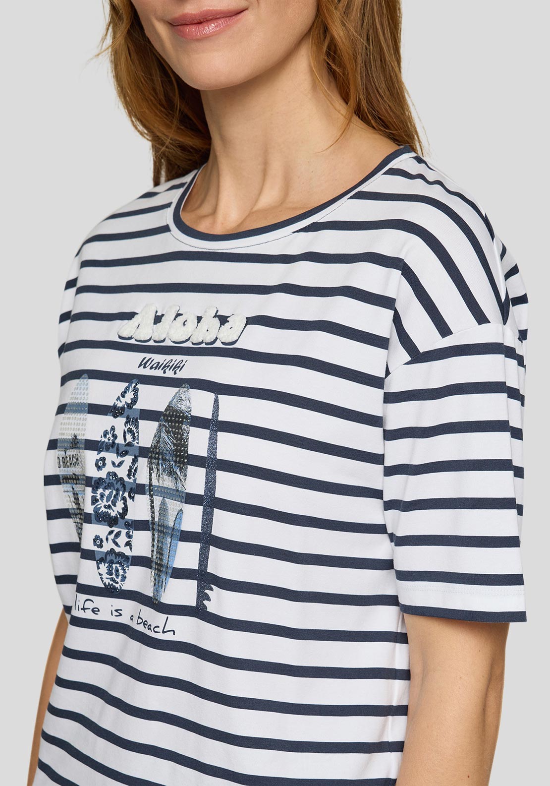 Rabe Stripe Graphic Print T-Shirt, Navy