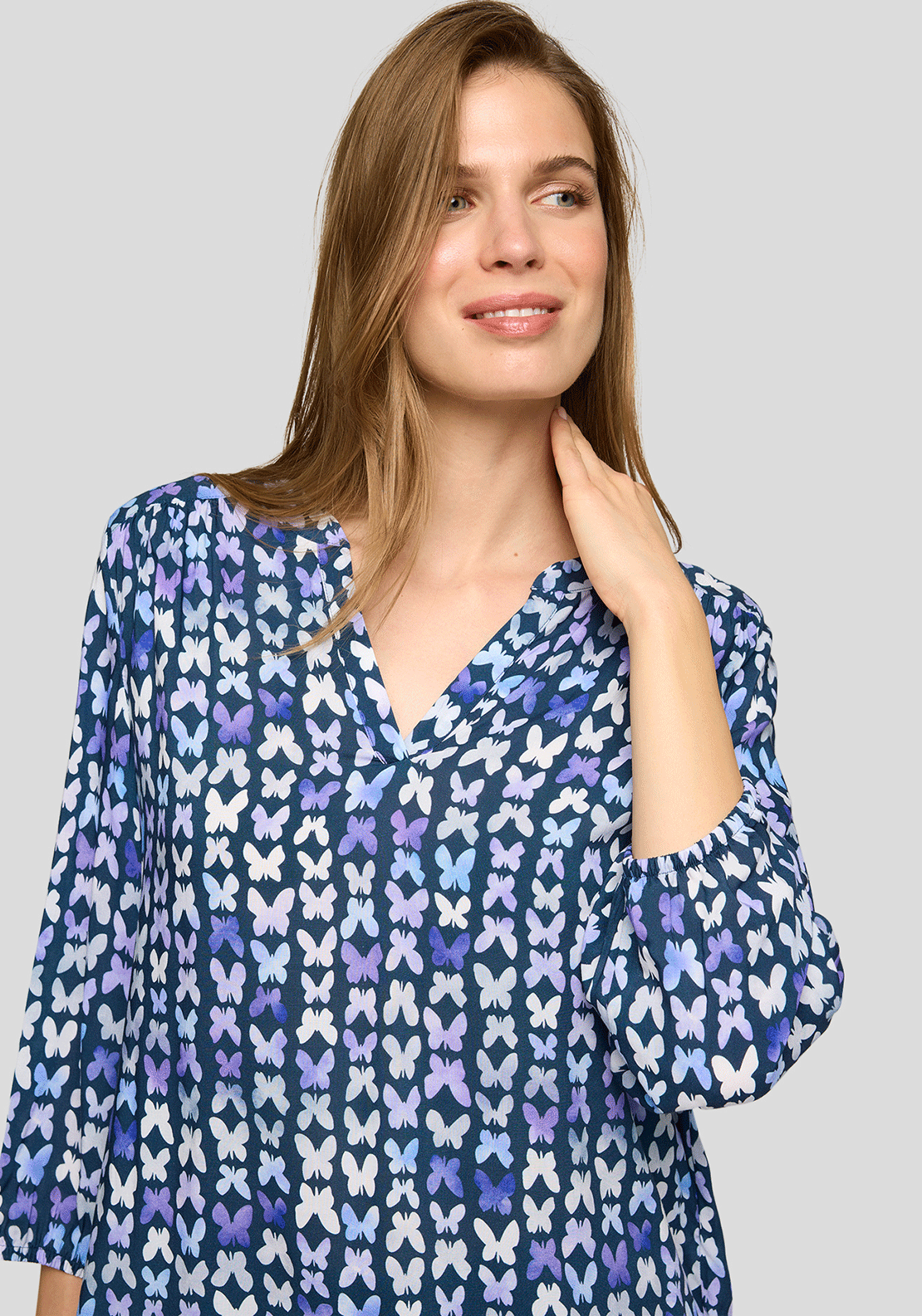 Rabe Butterfly V Neck Blouse, Purple and Navy