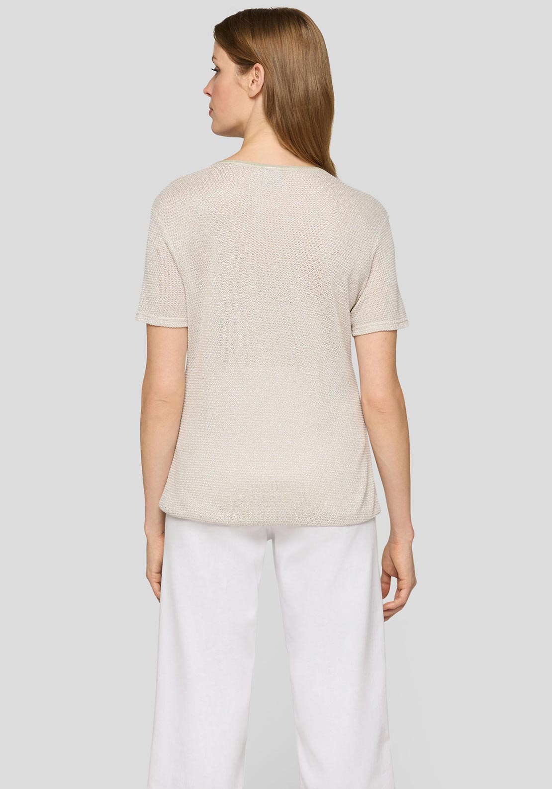 Rabe Lurex Knit Short Sleeve Top, Beige