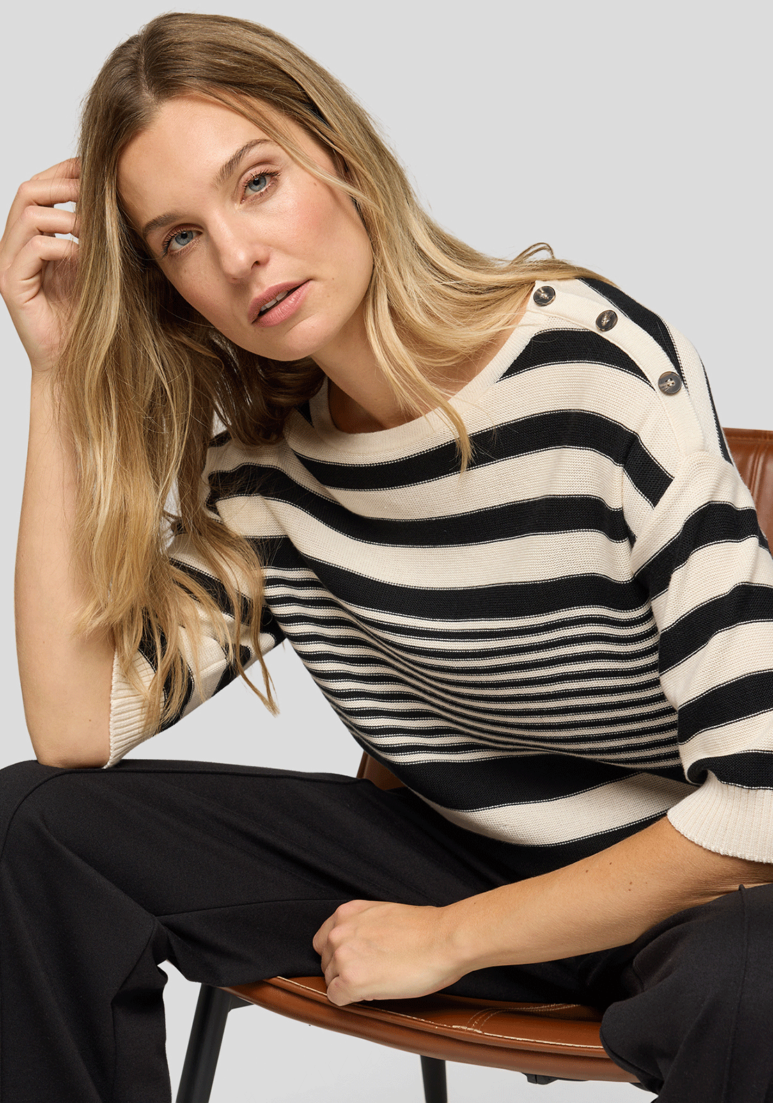 Rabe Striped Knit Short Sleeve Jumper, Cream and Black