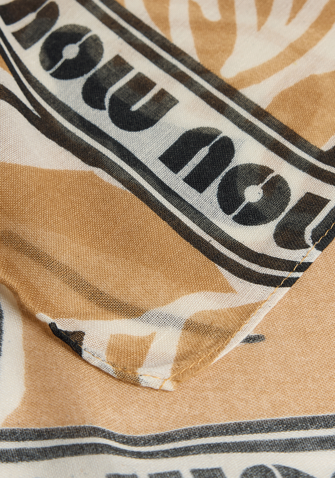 Rabe Floral Print Monogram Trim Scarf, Tan
