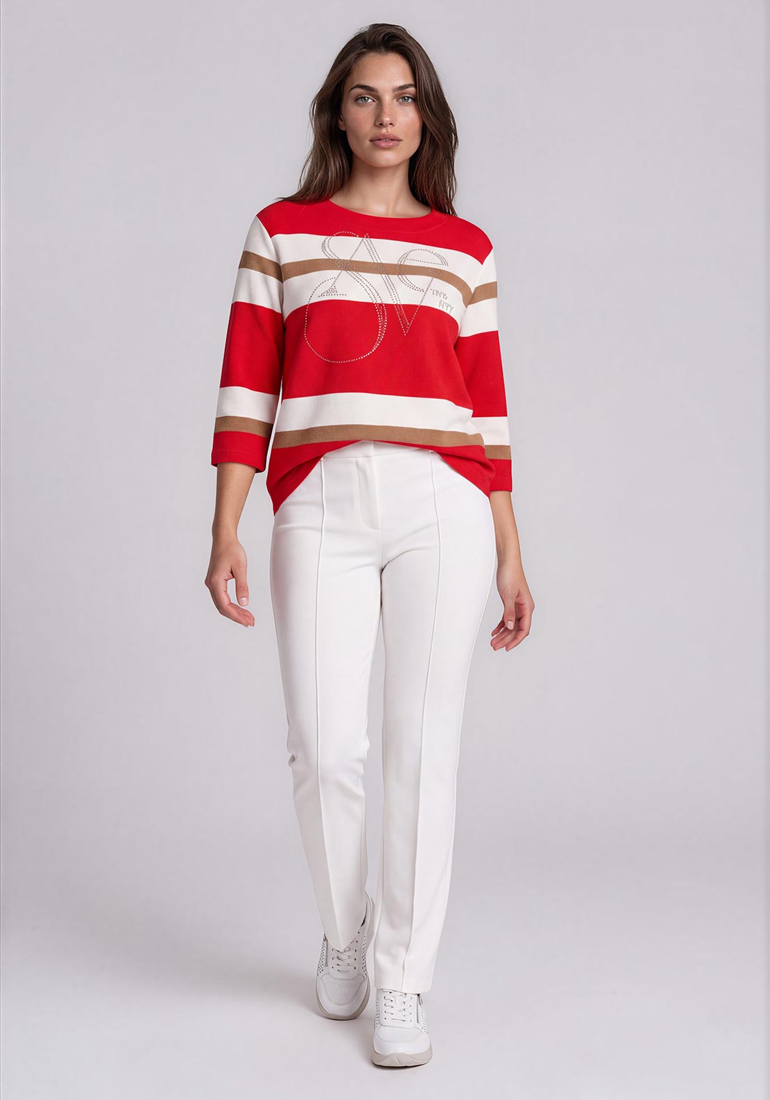 Rabe Striped with Rhinestone Detail Jumper, Red Multi