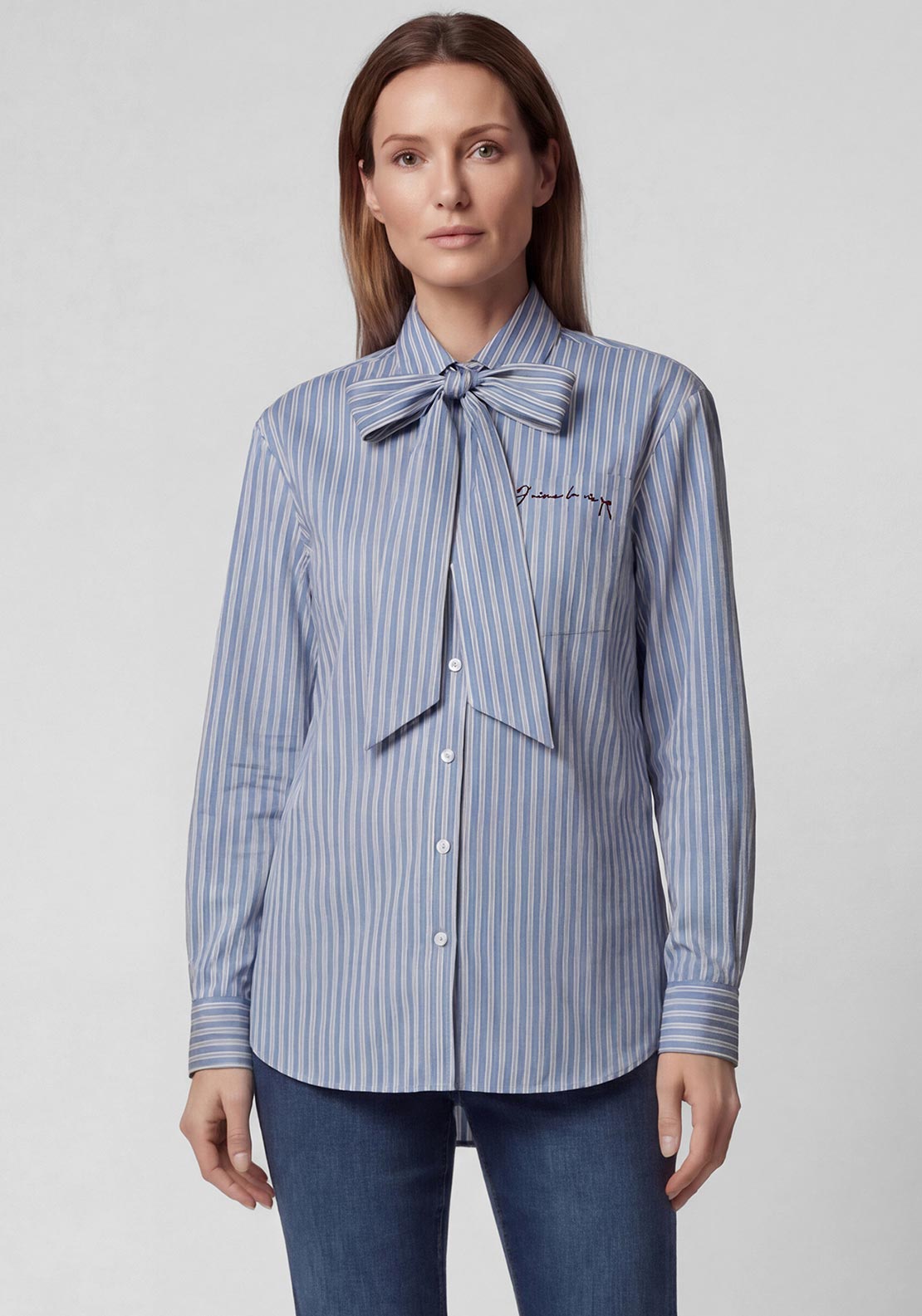 Rabe Pinstripe Pussybow Blouse, Blue - McElhinneys