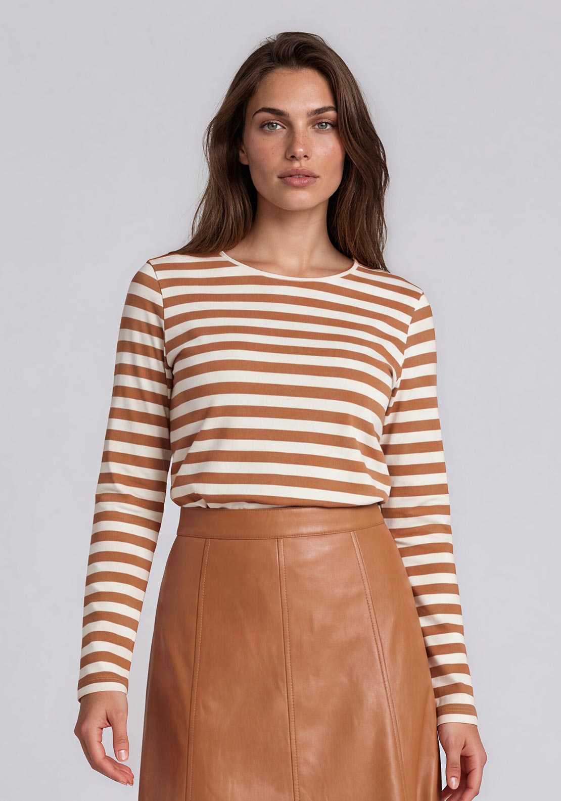Rabe Striped Basic Top, Tan and White