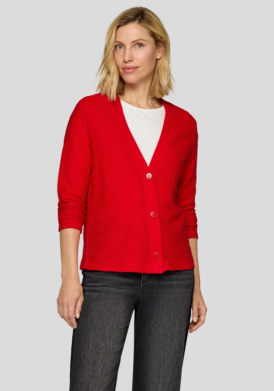 Rabe Ribbed V-Neck Cardigan, Red