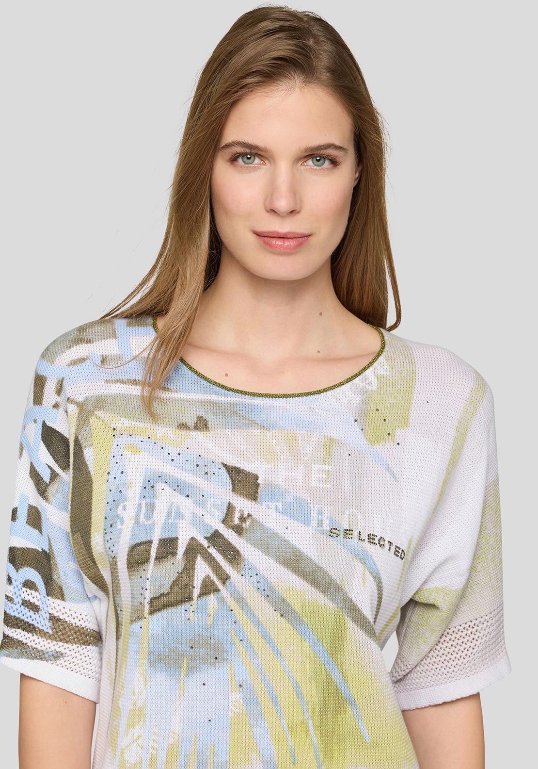 Rabe Graphic Print Knit Short Sleeve Jumper, Green