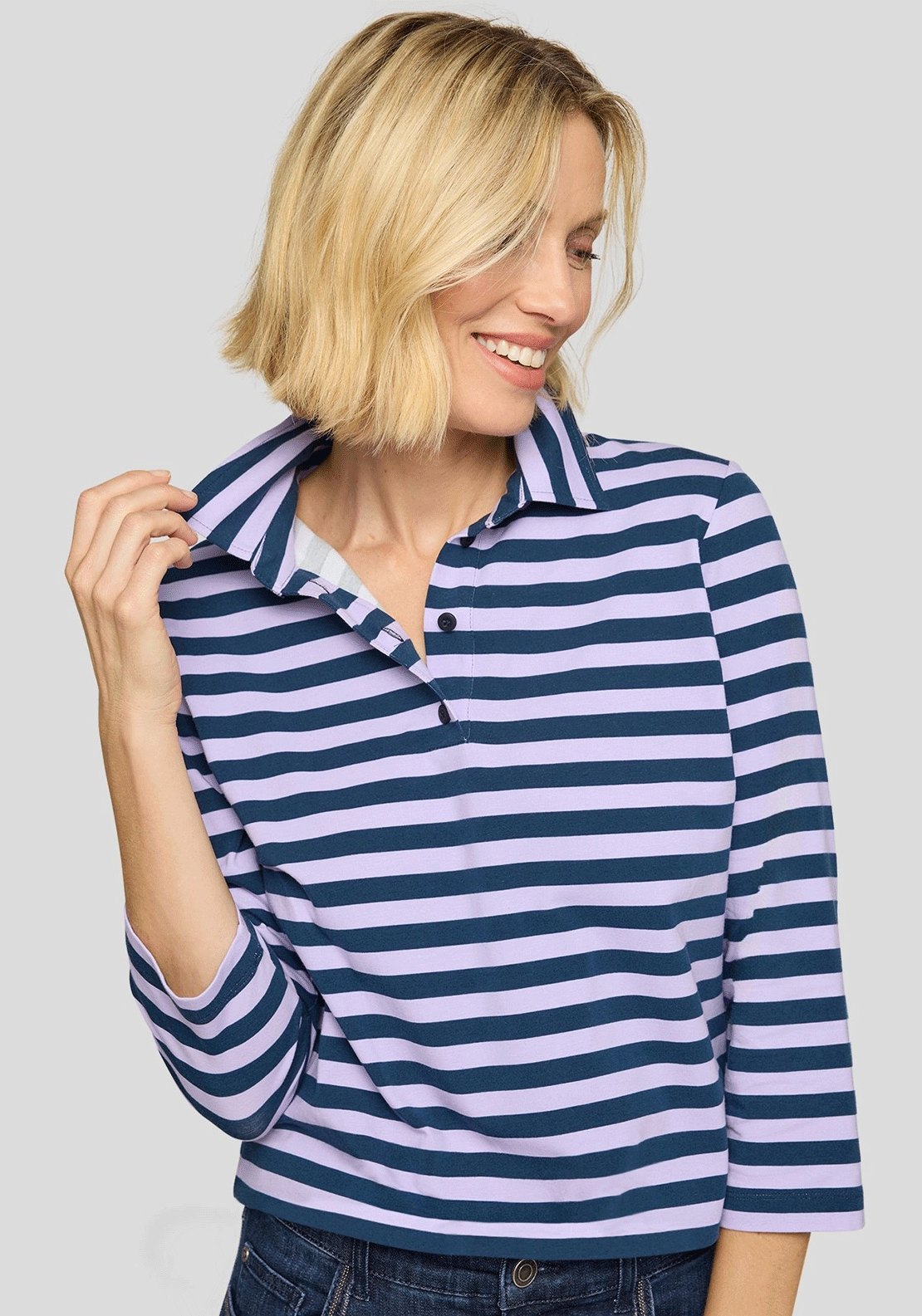 Rabe Striped with Buttons Polo Shirt, Purple
