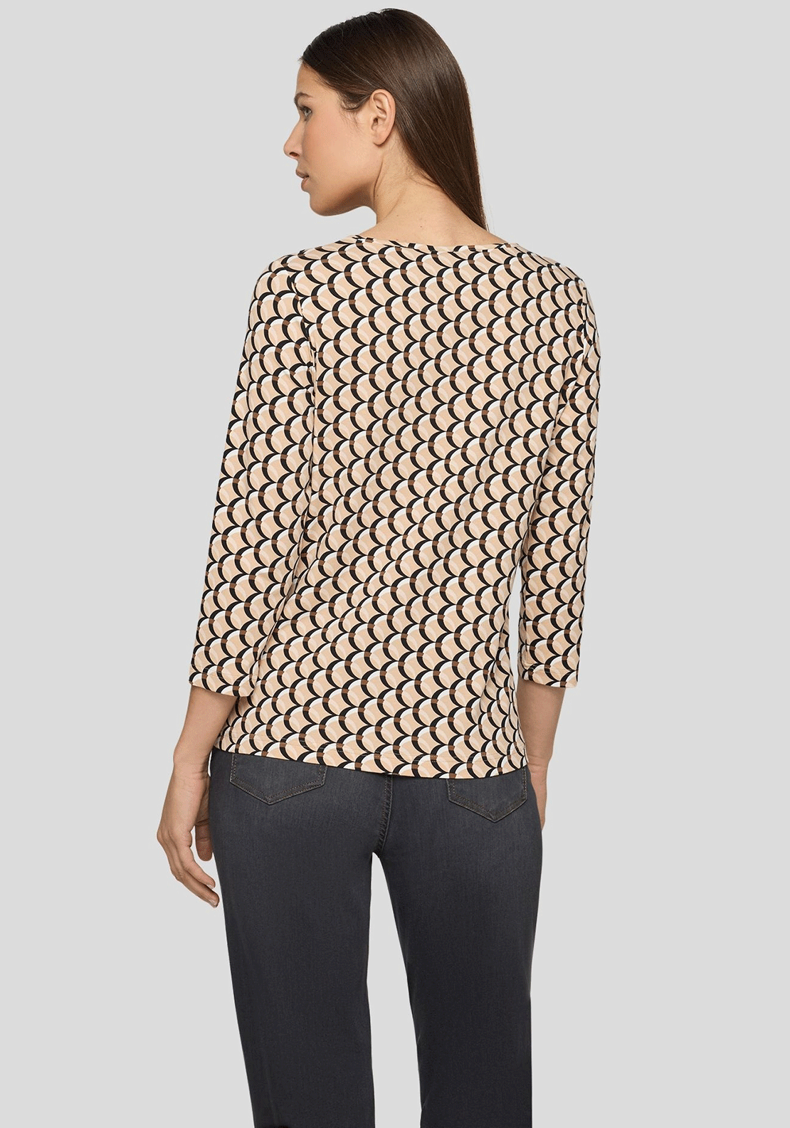 Rabe Geometric Print Long Sleeve Top, Beige