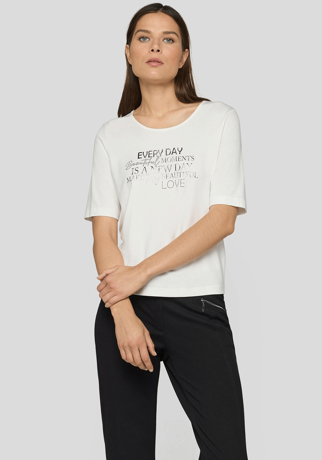 Rabe Printed Slogan With Rhinestone Detail T-Shirt, White