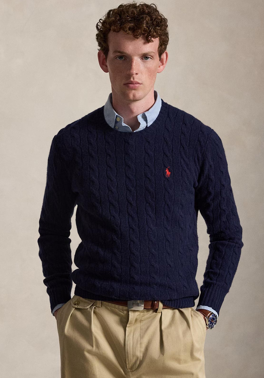 Ralph Lauren Cable Knit Wool-Cashmere Sweater, Navy