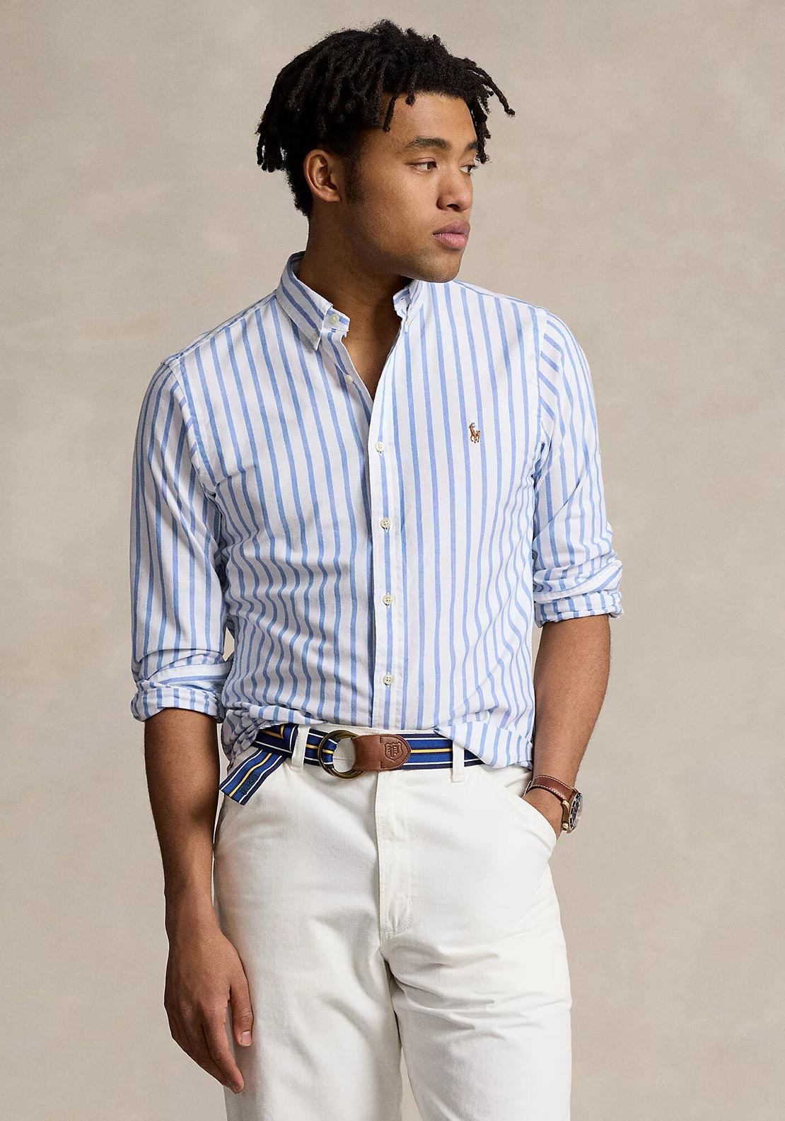 Ralph Lauren Classic Slim Fit Striped Oxford Shirt, Blue - McElhinneys