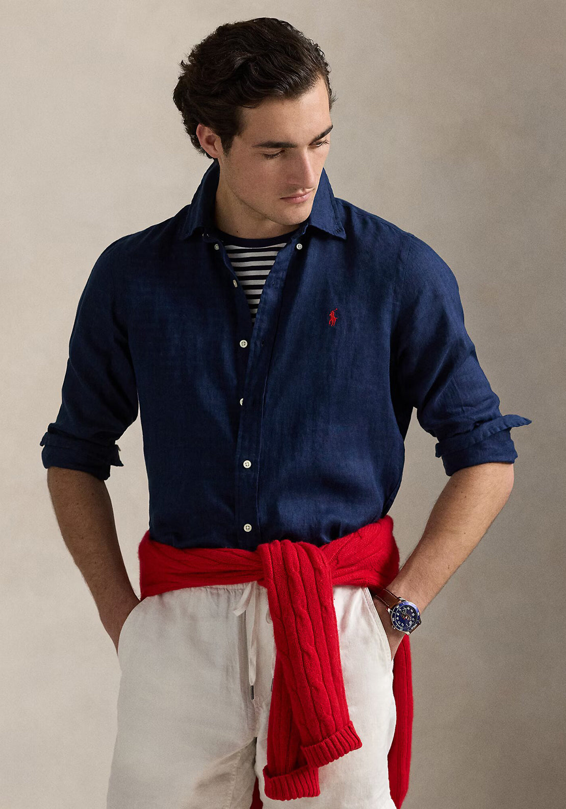 Ralph Lauren Custom Fit Linen Shirt, Classic Navy - McElhinneys Ralph Lauren Custom Fit Linen Shirt, Classic Navy - McElhinneys