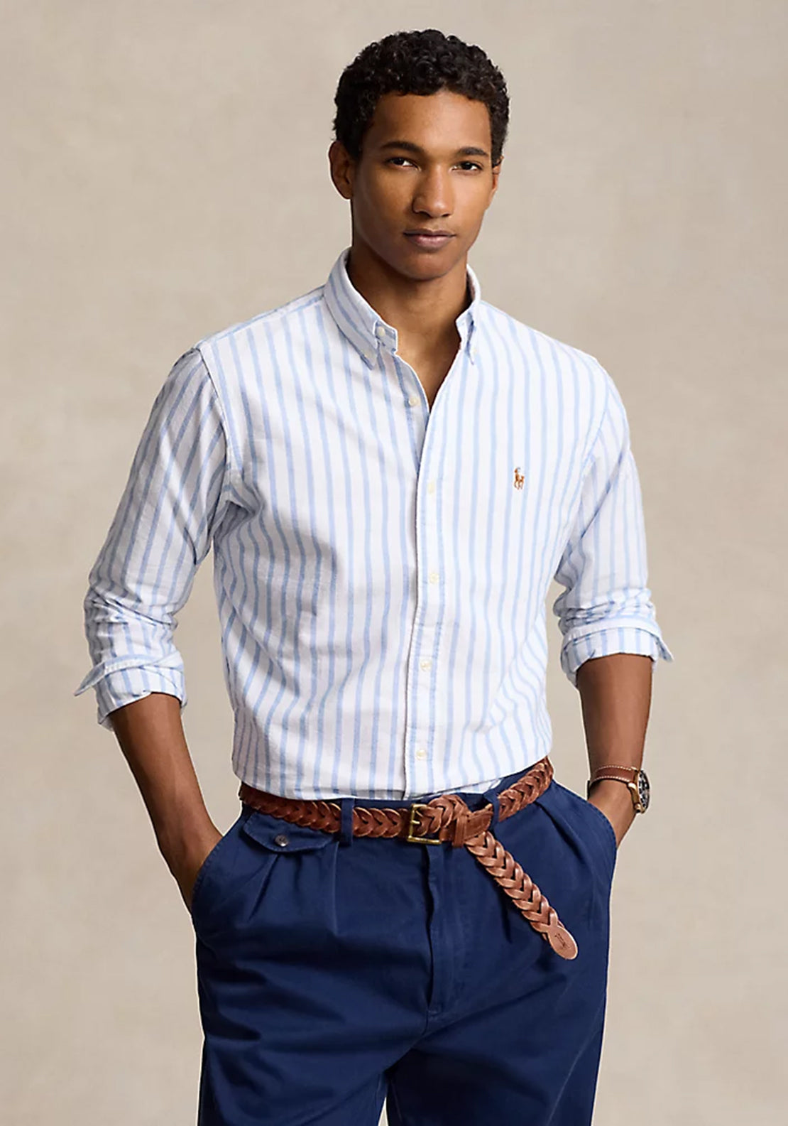 Ralph Lauren Custom Fit Oxford Stripe Shirt, White Blue