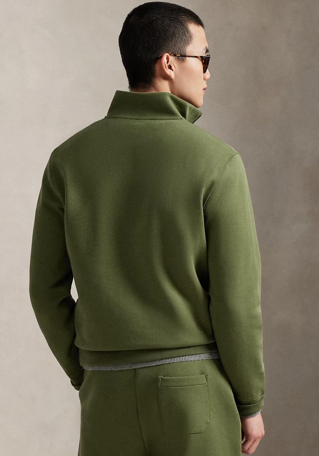Ralph Lauren Double Knit Quarter Zip Sweatshirt, Olive Green