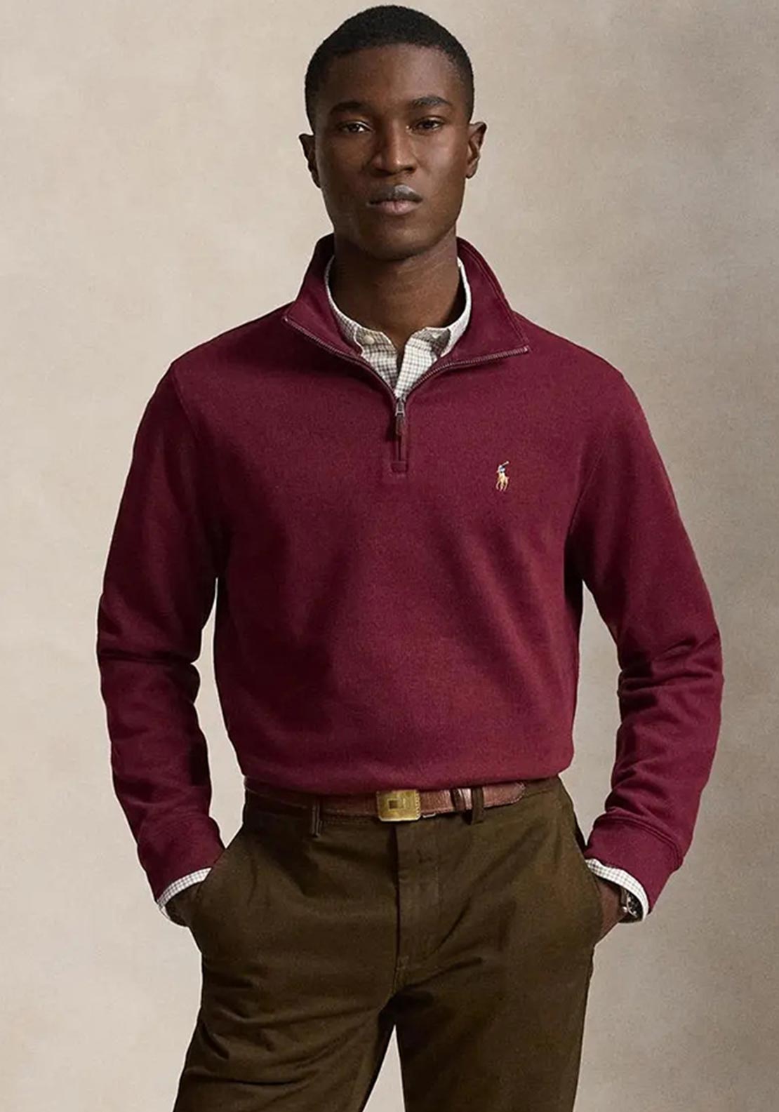 Ralph Lauren Estate Rib Quarter Zip Sweatshirt, Wine