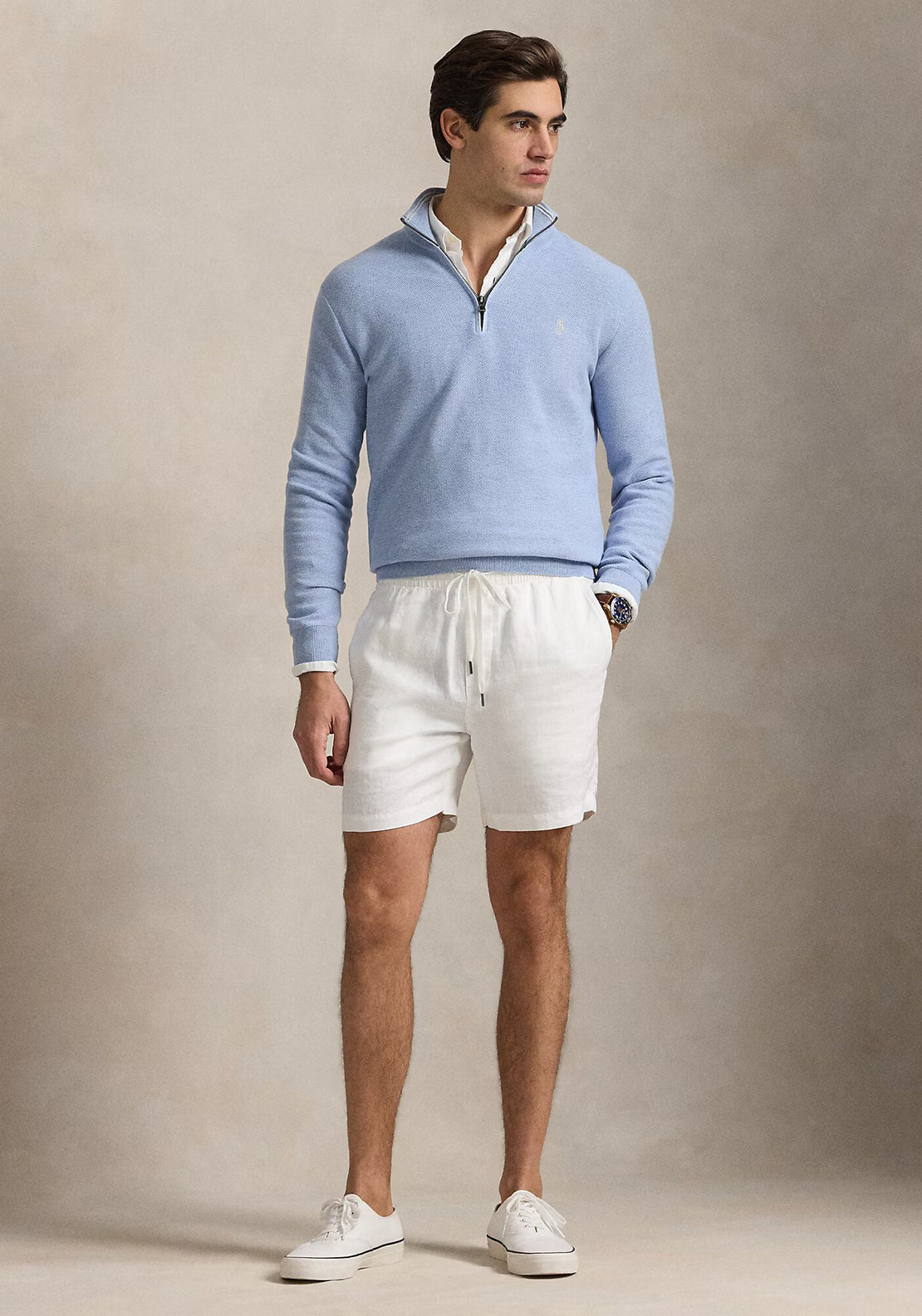 Ralph Lauren Mesh Knit Cotton Quarter Zip Sweater, Blue Hyacinth