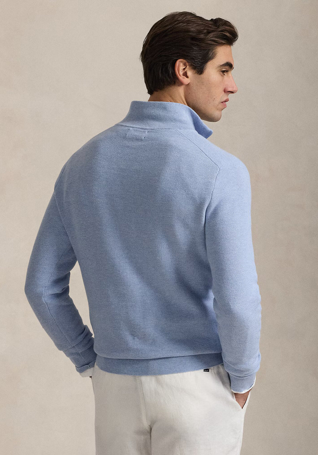 Ralph Lauren Mesh Knit Cotton Quarter Zip Sweater, Blue Hyacinth