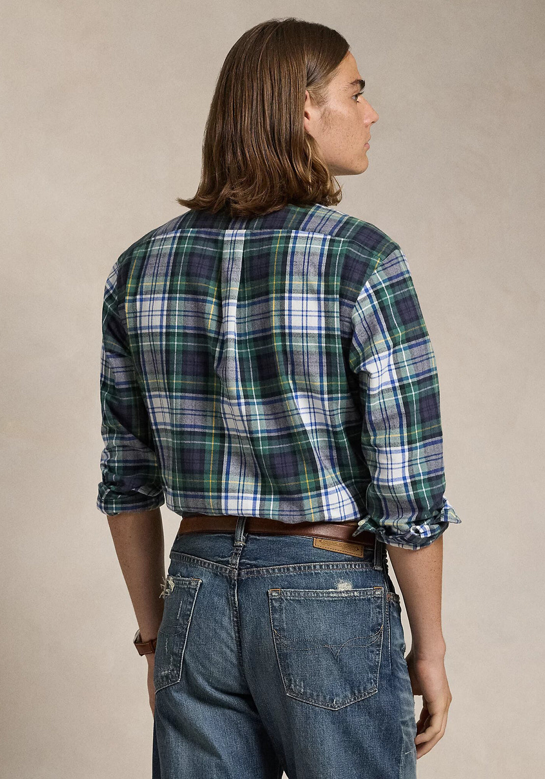 Ralph Lauren Plaid Brushed Oxford Shirt, Green & White