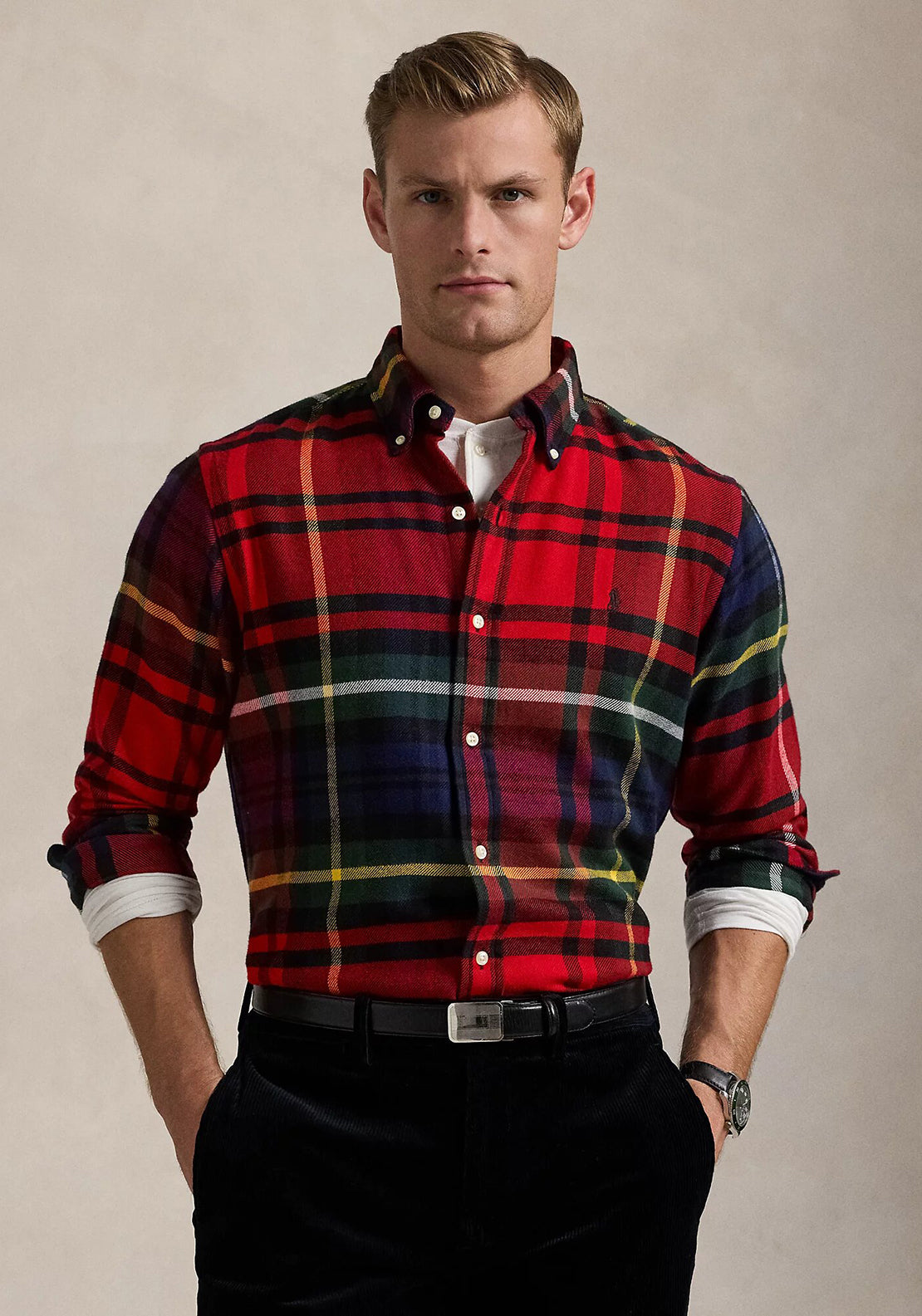 Ralph Lauren Plaid Flannel Shirt, Red Yellow Multi McElhinneys