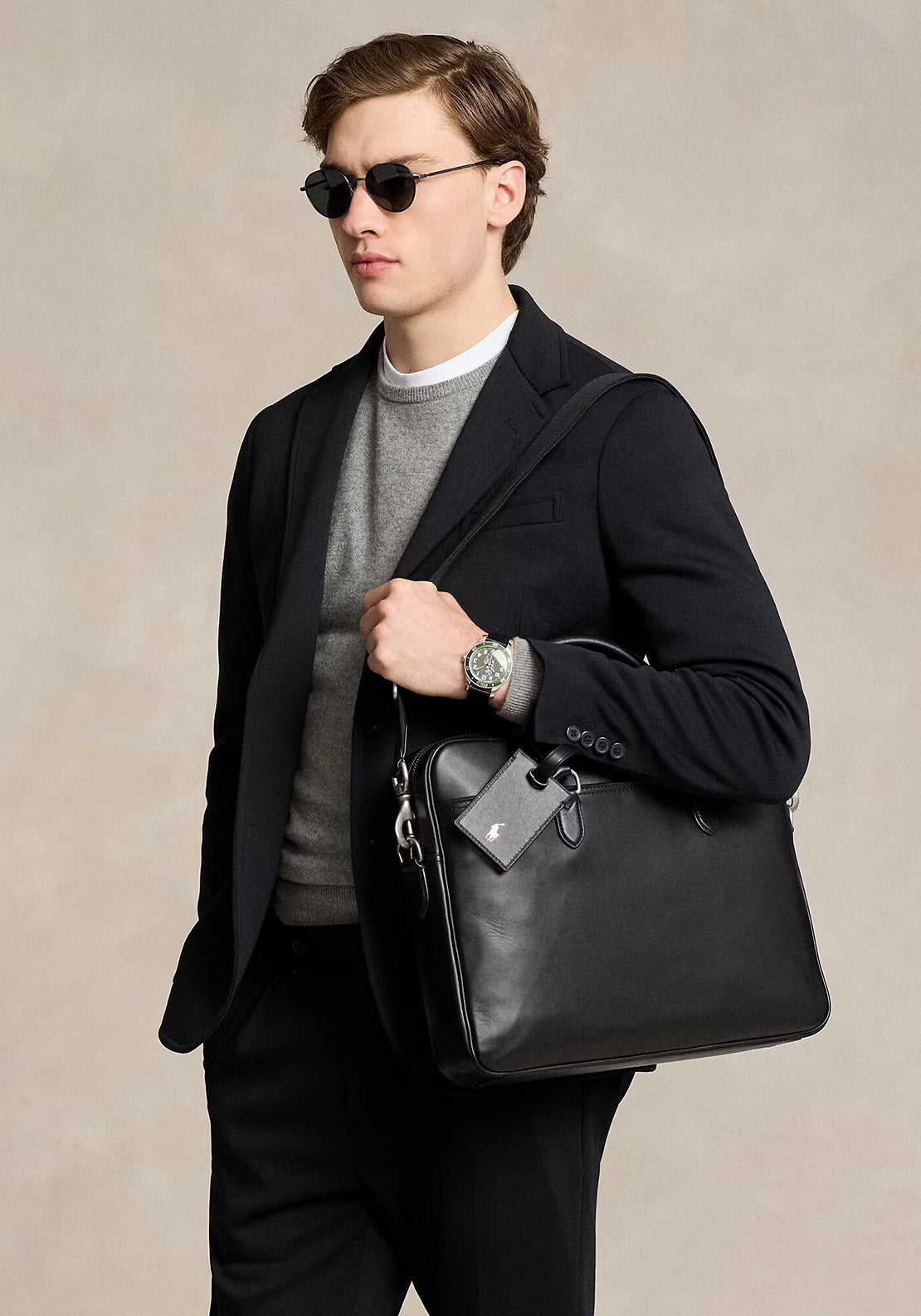 Ralph Lauren Smooth Leather Briefcase Bag, Black