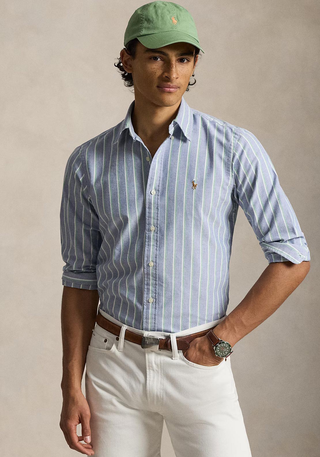 Ralph Lauren Custom Fit Stripe Oxford Shirt, Blue & Green Multi