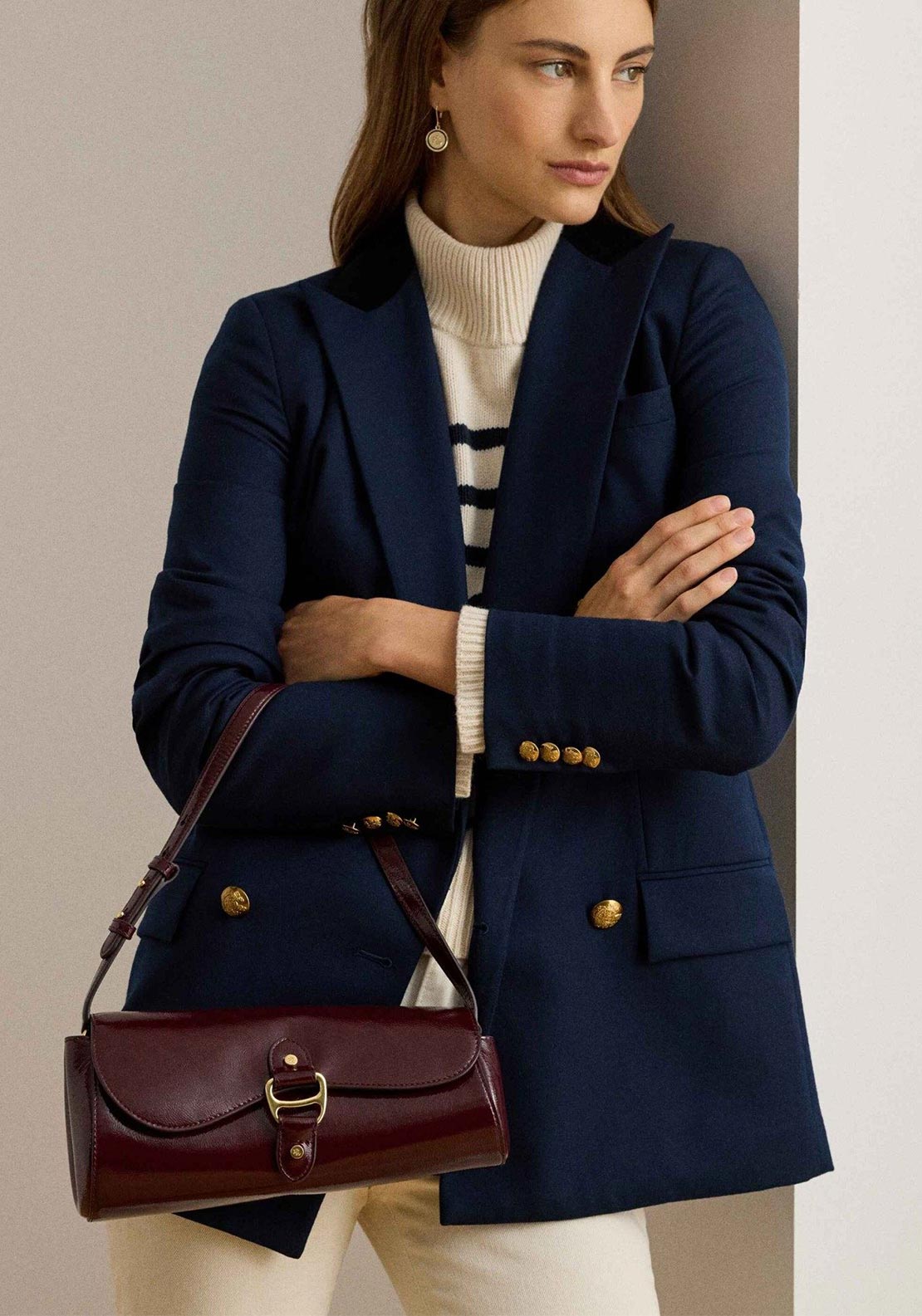 Ralph Lauren Tasha Patent Medium Shoulder Bag, Burgundy