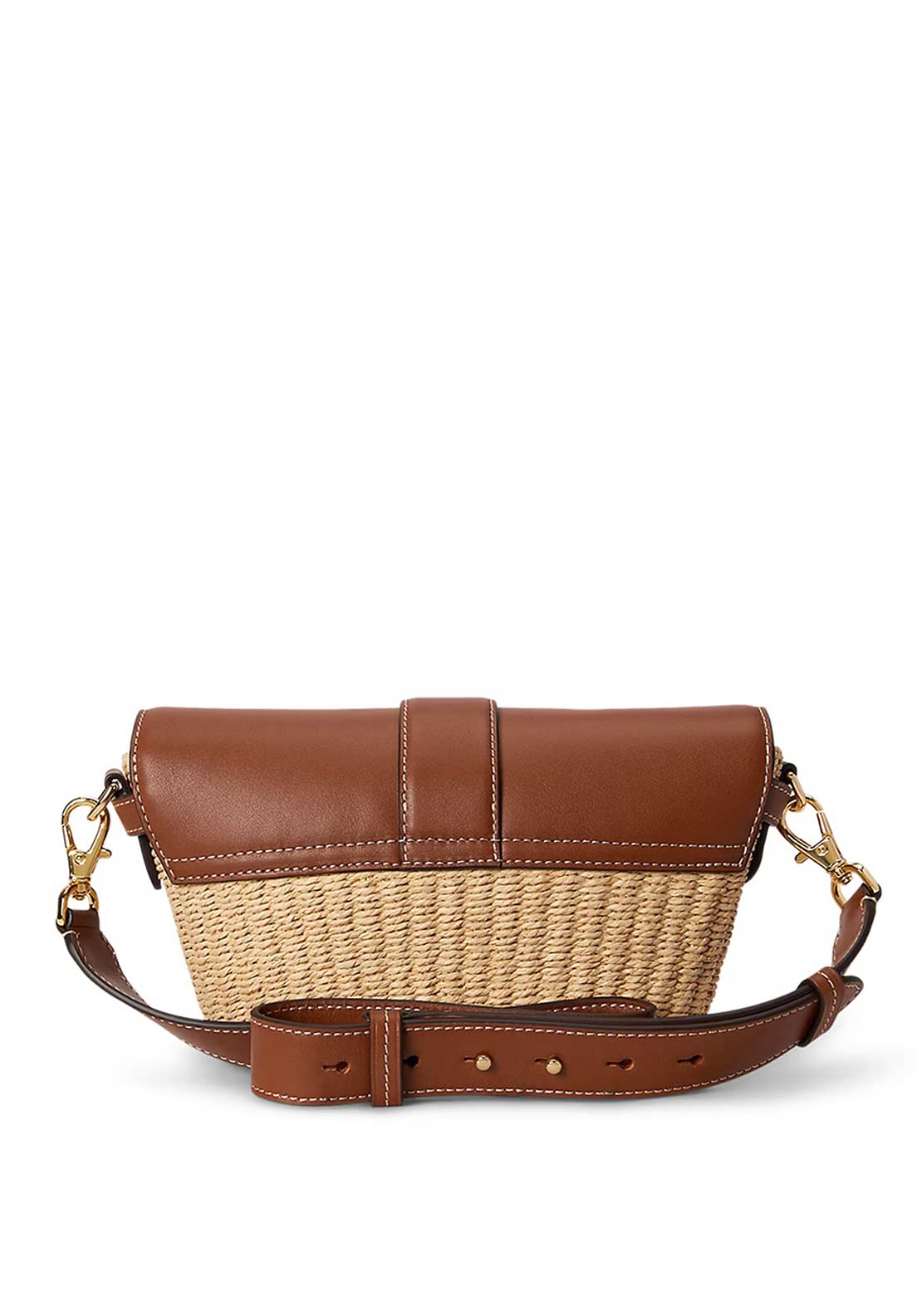 Ralph Lauren Lynden Small Straw Leather Shoulder Bag, Tan