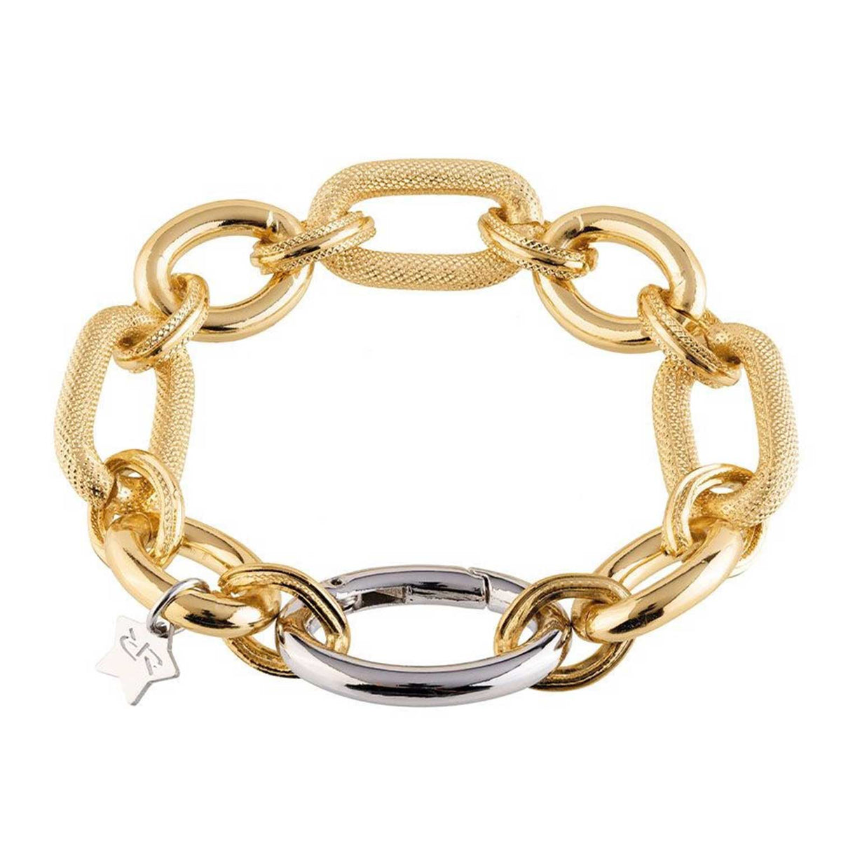 Rebecca Double Texture Mix Link Bracelet, Gold