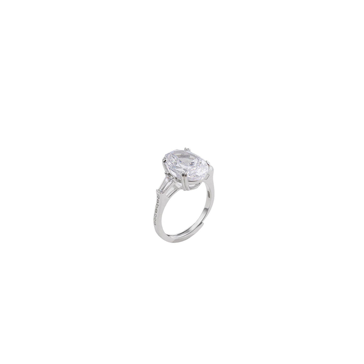 Rebecca Diana Oval Stone Adjustable Ring, Silver