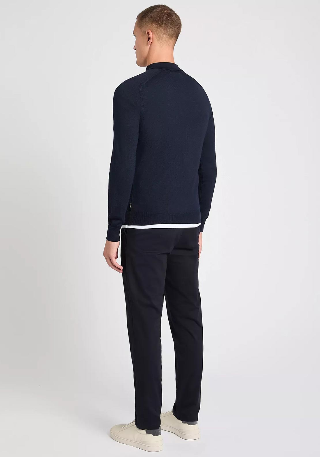 Remus Uomo Long Sleeve Honeycomb Knit Polo Shirt, Navy