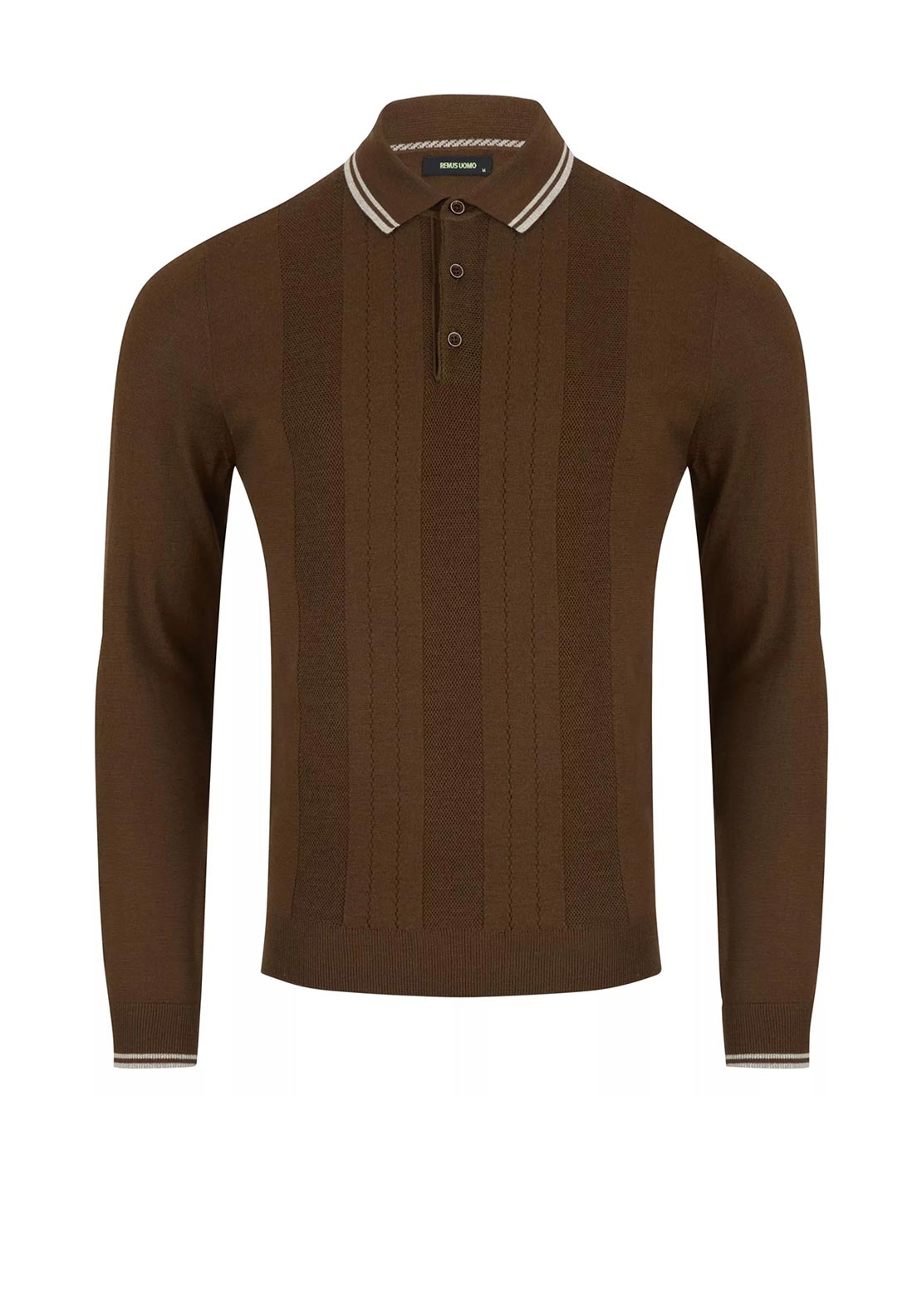 Remus Uomo Long Sleeve Polo Shirt, Brown