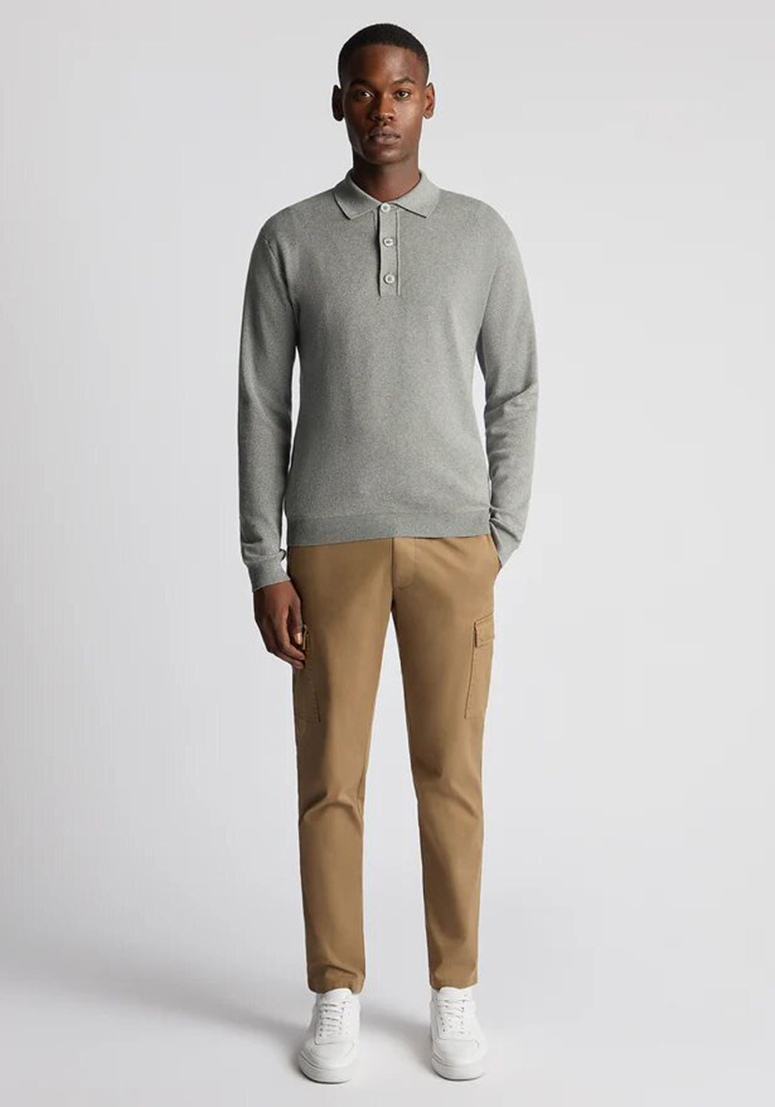 Remus Uomo Long Sleeve Polo Shirt, Light Grey