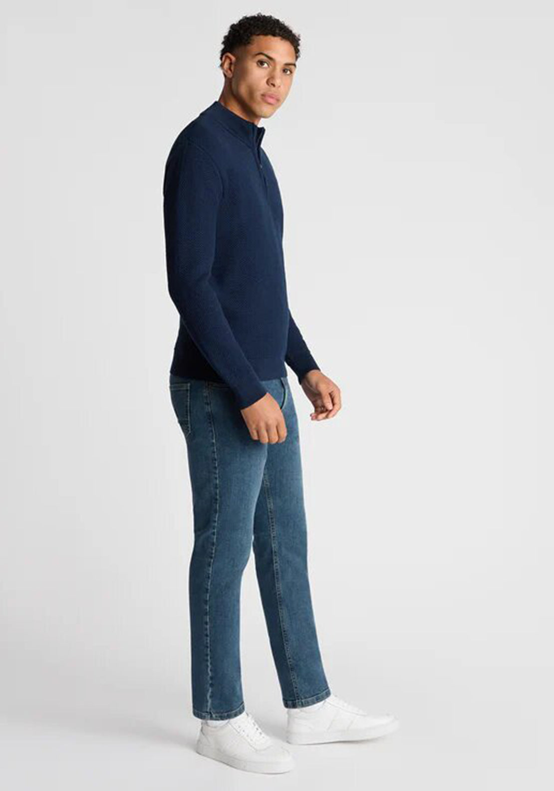 Remus Uomo Tapered Fit Half Zip Sweater, Navy