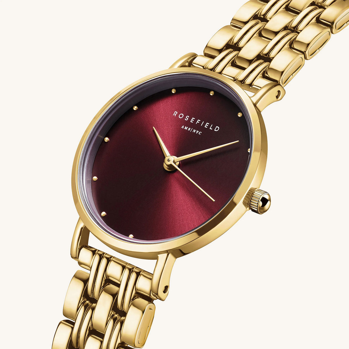 Rosefield Small Edit Watch, Gold & Burgundy