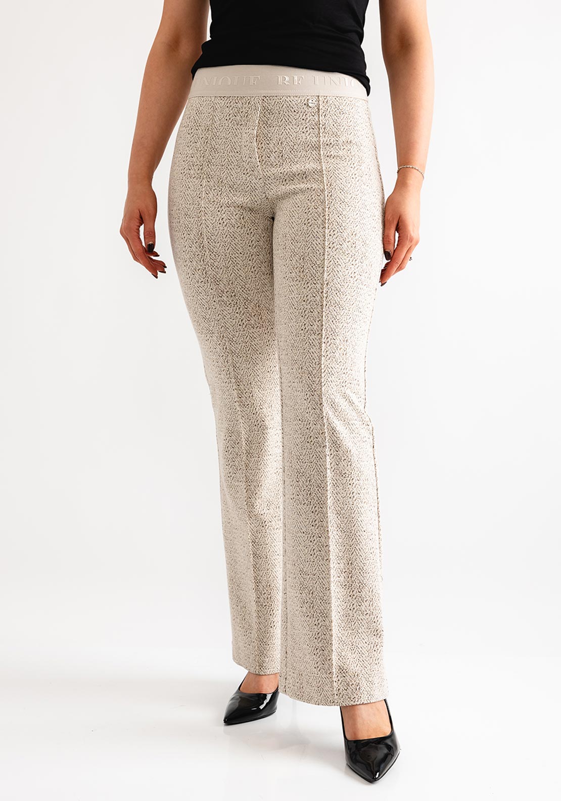 Robell Joella Knit Flare Leg Trousers, Beige
